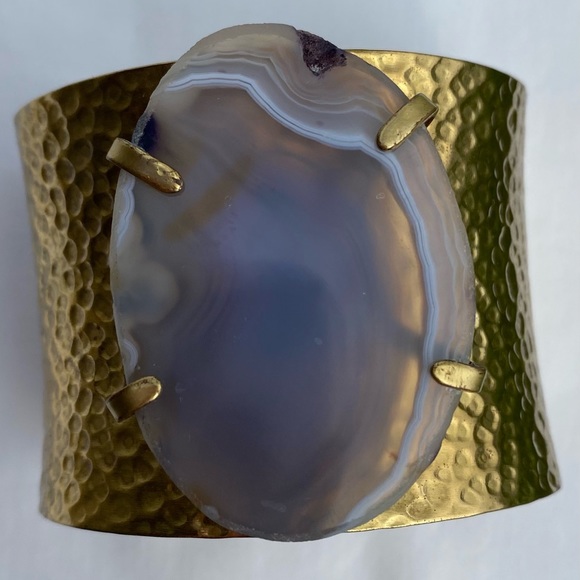 Jewelry - Large Natural Stone Cuff Bracelete Golden